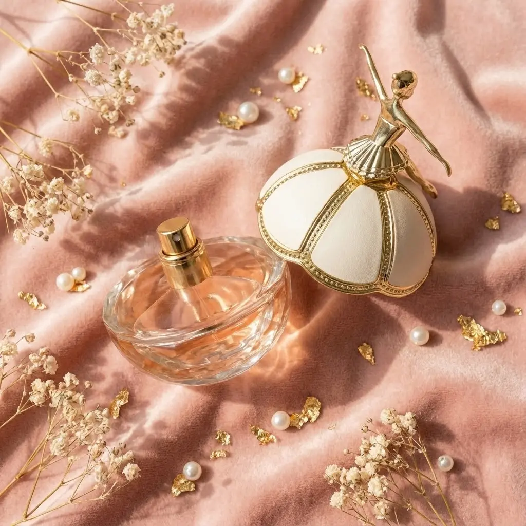 Luxury Crystal Perfume Bottle with Gold Ballerina Cap - Elegant Dome Design Fragrance for Women, Long Lasting Floral Scent, Premium Glass Atomizer, Sophisticated Gift for Her