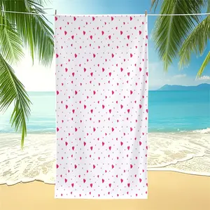 Pink Mini Hearts Print Beach Towel, Romantic Pool Towel, Quick Dry Camping Towel, Soft Microfiber Bath Towel Blanket, Sweet Polka Dot Heart Towel for Girls & Summer Beach Decor