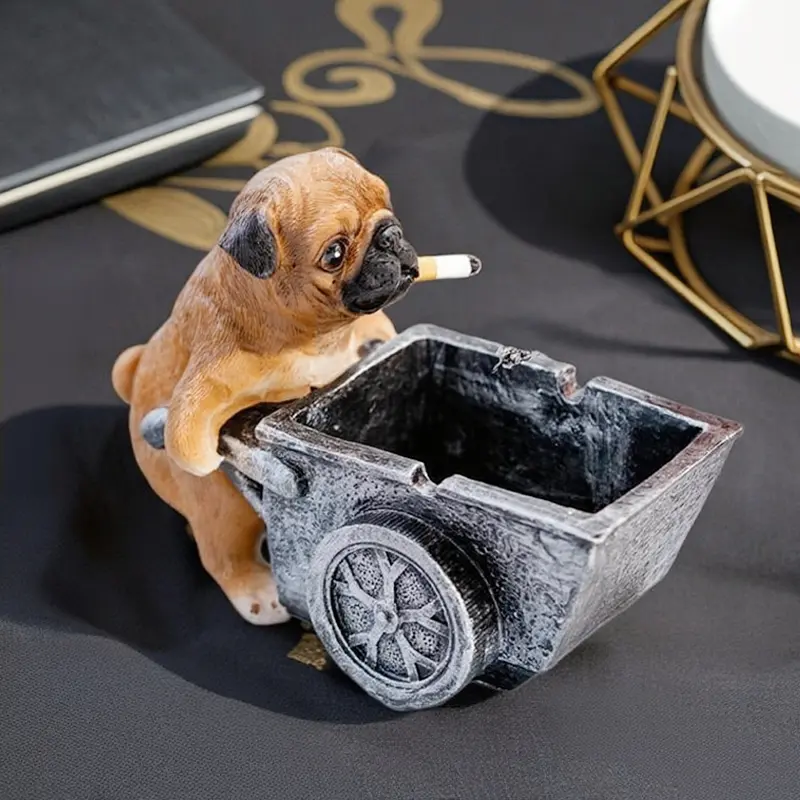 Little Cute Resin Pug Ashtray for Dog Lovers - Creative Decorative Ornament Figurine for Desk, Bookshelf, Office & Home Decor - Unique Adorable Birthday, Thanksgiving & Christmas Gift Idea for Smokers, Men & Women