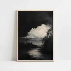 Stormy Night Moody Dark Academia Wall Art Print Painting, Whimsigoth Decor, Vintage Cottagecore Art, Eclectic Maximalist Wall Art Print, Unframed