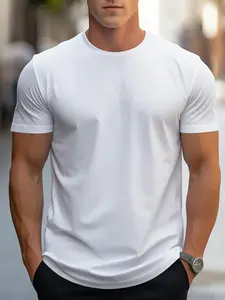Men's Regular Fit Plain Round Neck Tee, Casual Short Sleeve Crew Neck T-Shirt for Summer, Comfy Breathable Men's Top for Daily Wear