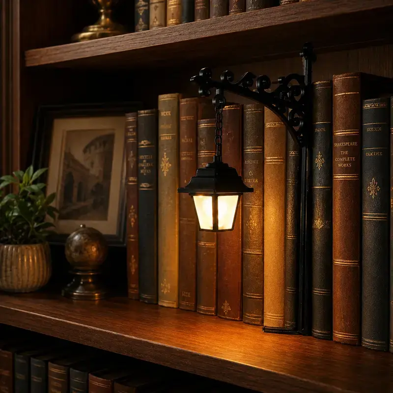 Library Lantern Bookshelf Lamp,Ghost Bookshelf Lantern,Funky Home Decor Hanging LED Shelf Light with Bookend-Style Base, Halloween Indor decorations Warm Decorative Reading Nook Lamp for Home Library, Study Corner, Book Lovers Gift