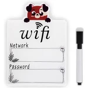 WiFi Password Sign - Fridge  WiFi Sign with Wet Erase Pen,  Cute  Design, Black and White Freestanding Guest WiFi Decor for , Vacation Rental, Office | Fridge, Tabletop, Wall Mount | 4.5"x6.3" |