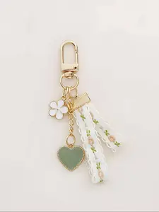 Daisy & Heart & Lace Design Floral Pattern Keychain, Creative Keychain Decoration, Bag Decorative Accessory for Women & Girls