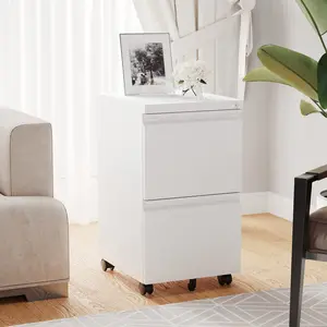 Yizosh 2 Drawer File Cabinet, Fully Assembled Mobile File Cabinets with Lock, Metal Rolling Filing Caninet on Wheels, Small Two Drawer Under Desk Cabnet for Letter/Legal / A4 / File Box - Black