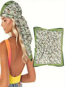 1pc Vintage Floral Vine Print Scarf for Women, Soft Lightweight Square Wrap for Head, Hair & Neck, Spring Garden Style