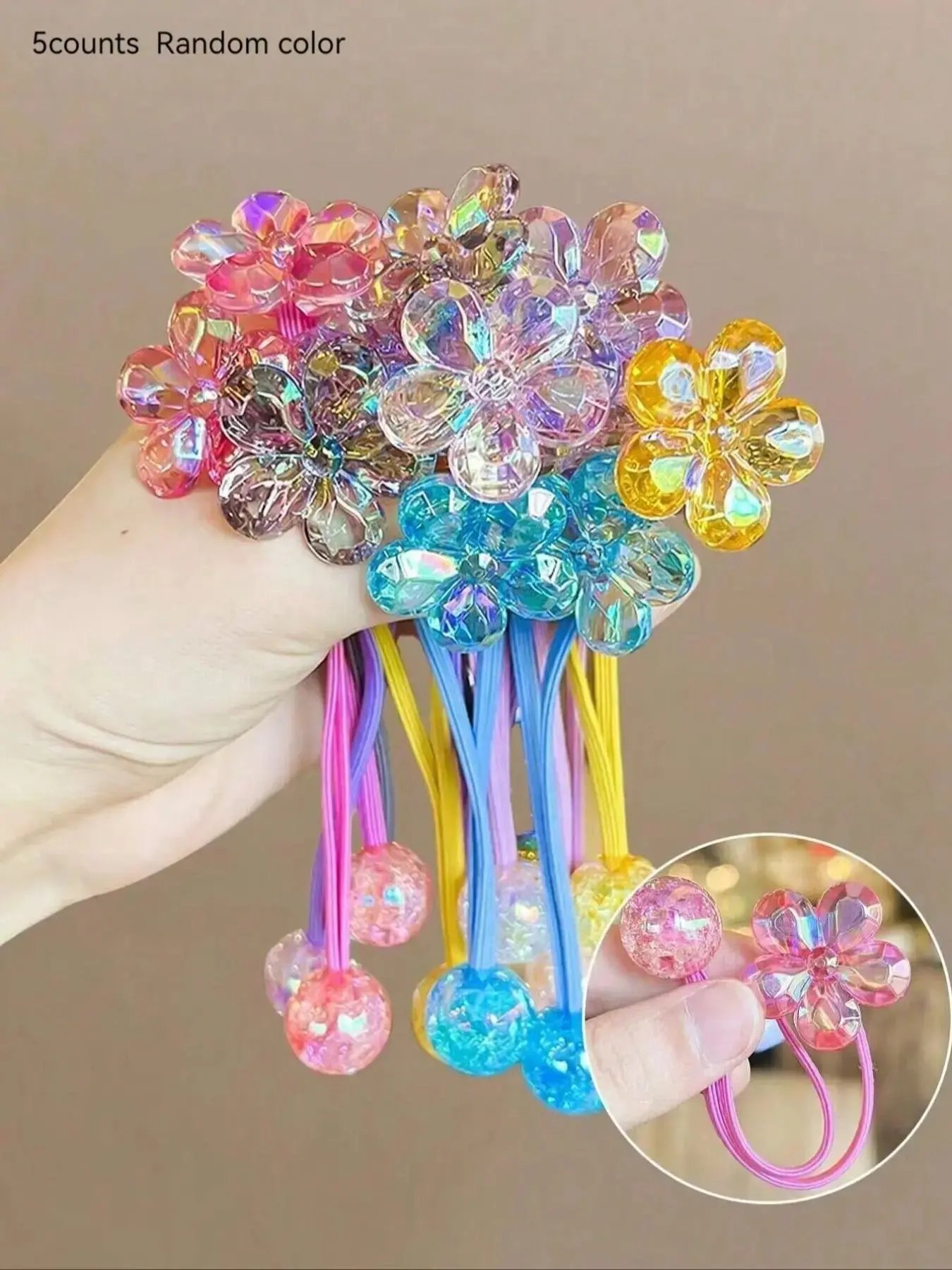 Random Color Flower Decor Hair Tie Set, Cute High Stretch Hair Tie, Fashion Hair Accessories for Women & Girls, Minimalist Headwear Suitable for Thick Hair, Elastic Hair Accessory
