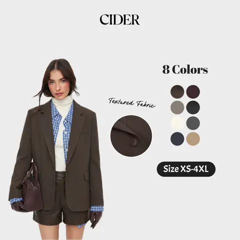 Cider Notched Collar Textured Oversized Blazer Casual Trendy Outfits