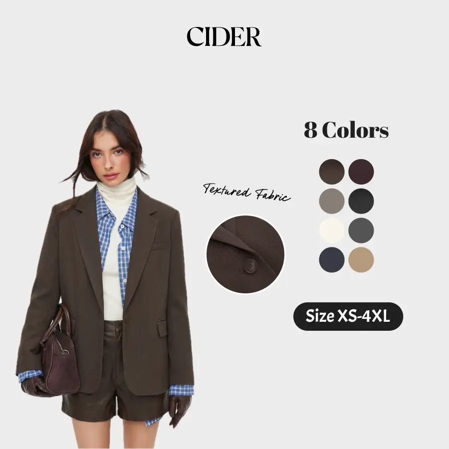 Cider Notched Collar Textured Oversized Blazer Casual Trendy Outfits