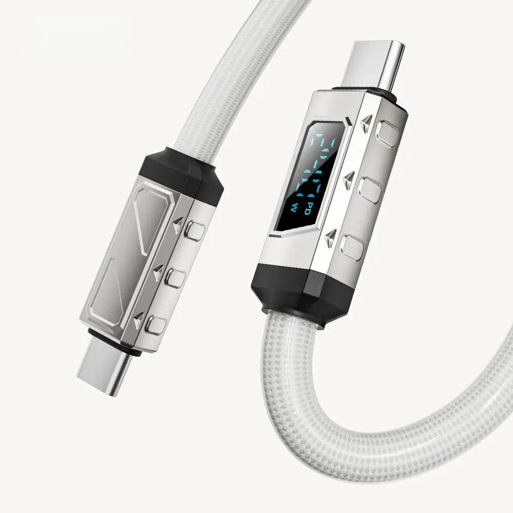 240W Ice Crystal Digital Display Fast Charging Cable, Braided Tangle-Resist Nylon PVC Zinc Alloy Data Cable with USB-A to Type-C, Digital Charge for iPhone16/15, iPad Pro, Durable Mobile Devices