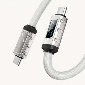 240W Ice Crystal Digital Display Fast Charging Cable Braided PVC Zinc Alloy Data Cable with USB-A Type-C Fast Charging Data Synchronization for iPhone16 15 iPad Pro Fast Charging USB Cable with Digital Display Cellphone Smartphone