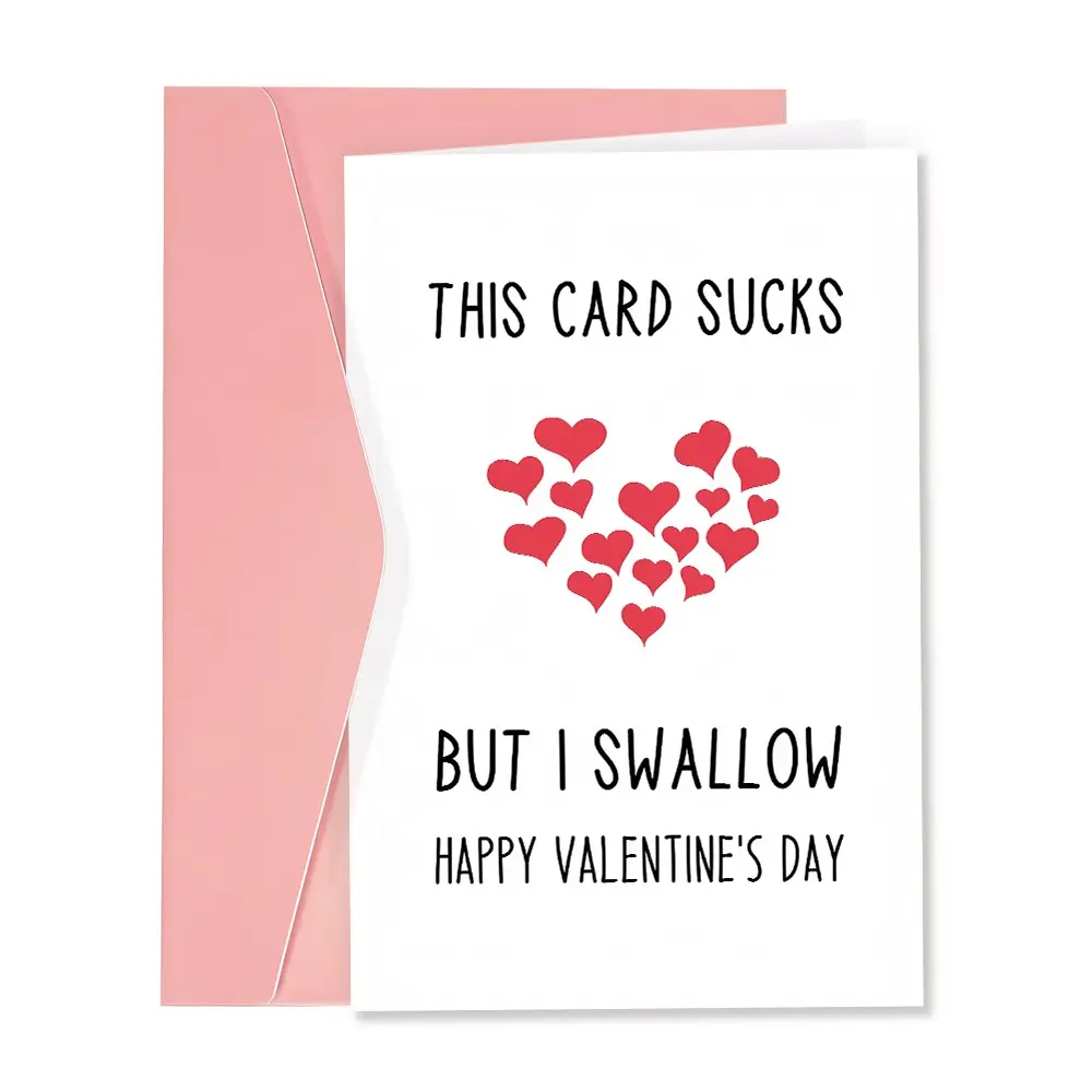 1pc Funny Valentine's Day Card for Him Her, Naughty Valentine's Day Card for Boyfriend Girlfriend, Rude Valentine's Day Card for Husband Wife, This Card Sucks But I Swallow, Custom Message Card