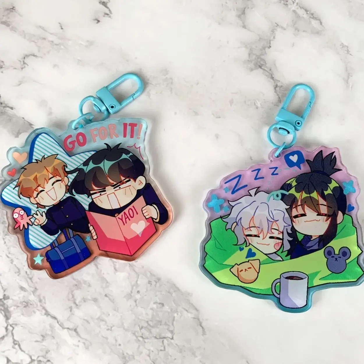2 ops go fopr it anime BL Keychains