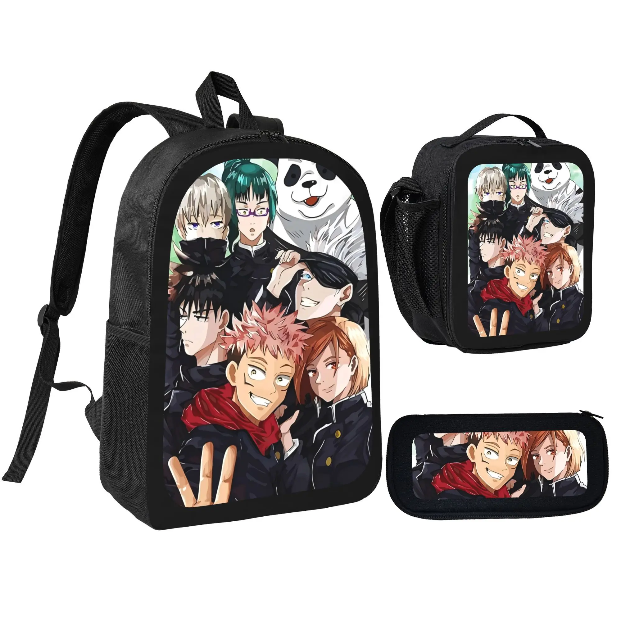 Jujutsu Kaisen 3-in-1 School Set - Backpack, Insulated Lunch Bag & Pencil Case, Anime Character Prints, Durable Kids’ Back-to-School Essentials