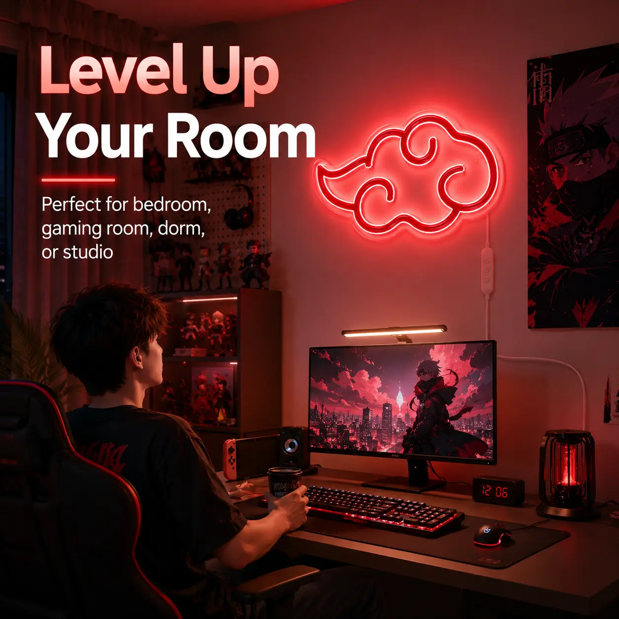 Akatsuki Cloud Anime LED Neon Sign - 25x16.5cm LED Glow Neon Graphic Hanging Decor for Anime Room, Easy-to-Hang Indoor Use Wall Sign with Adjustable Brightness, Smart Multi-Speed Control, Holiday Gift