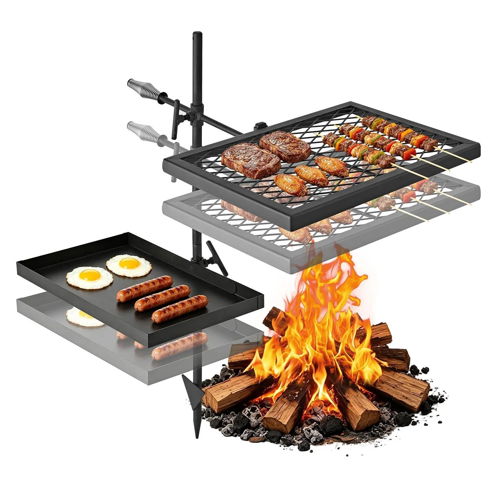 【SummerFinds】VEVOR Heavy Duty Swivel Campfire Grill, Double Layer Portable Camping Grill Grate & Griddle, Sturdy Steel BBQ Mesh, 360° Height Adjustable Over Fire Pit, for Outdoor Open Flame Cooking, Black