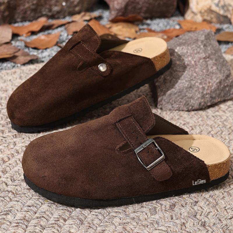 Women's Comfortable Slippers Suede Leather Cork Footbed Potato Shoes with Cushioned Cork-Footbed Springfresh