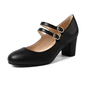 DIFU Elegant Buckle Decorated Mary Janes Heels, Elegant Chunky Heel Sandals, Women's Low Chunky Heel Pumps, Women's Chunky Heel Comfort Pumps, Women's Comfortable Chunky Heels