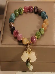 New Colorful Topaz Bracelet Unique Bell Flower Pendant Crystal Ruyi Hand Chain, Elegant Design, All Seasons Jewelry