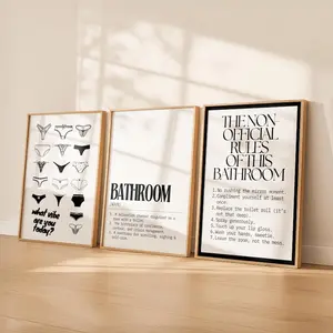 Black and White Bathroom Wall Art Set of 3 | Funny Bathroom Prints for Girls | Modern Bathroom Décor