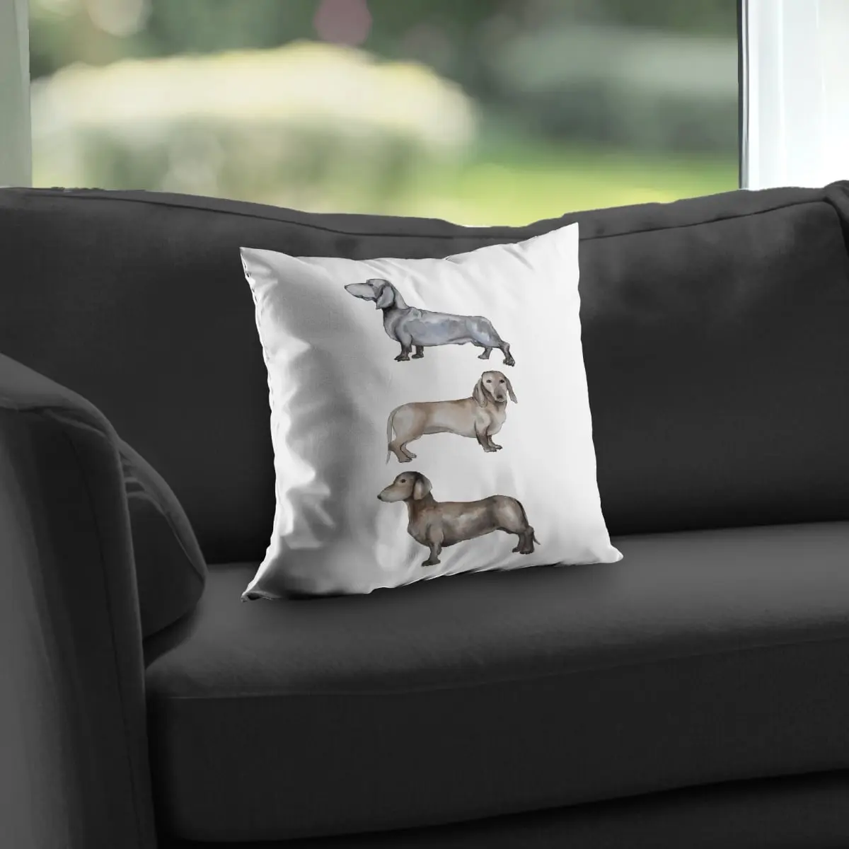 Begin Home Decor C1PT1414CL9BC0 14x14 in Poly Twill Small Dachshund Dog Throw Pillow - Decorative, Durable, Polyester Cushion for Living Room Animal Decor