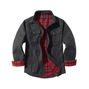 Men's flannel-lined shirt jacket, plaid pattern, brushed lining, twill outdoor shirt jacket