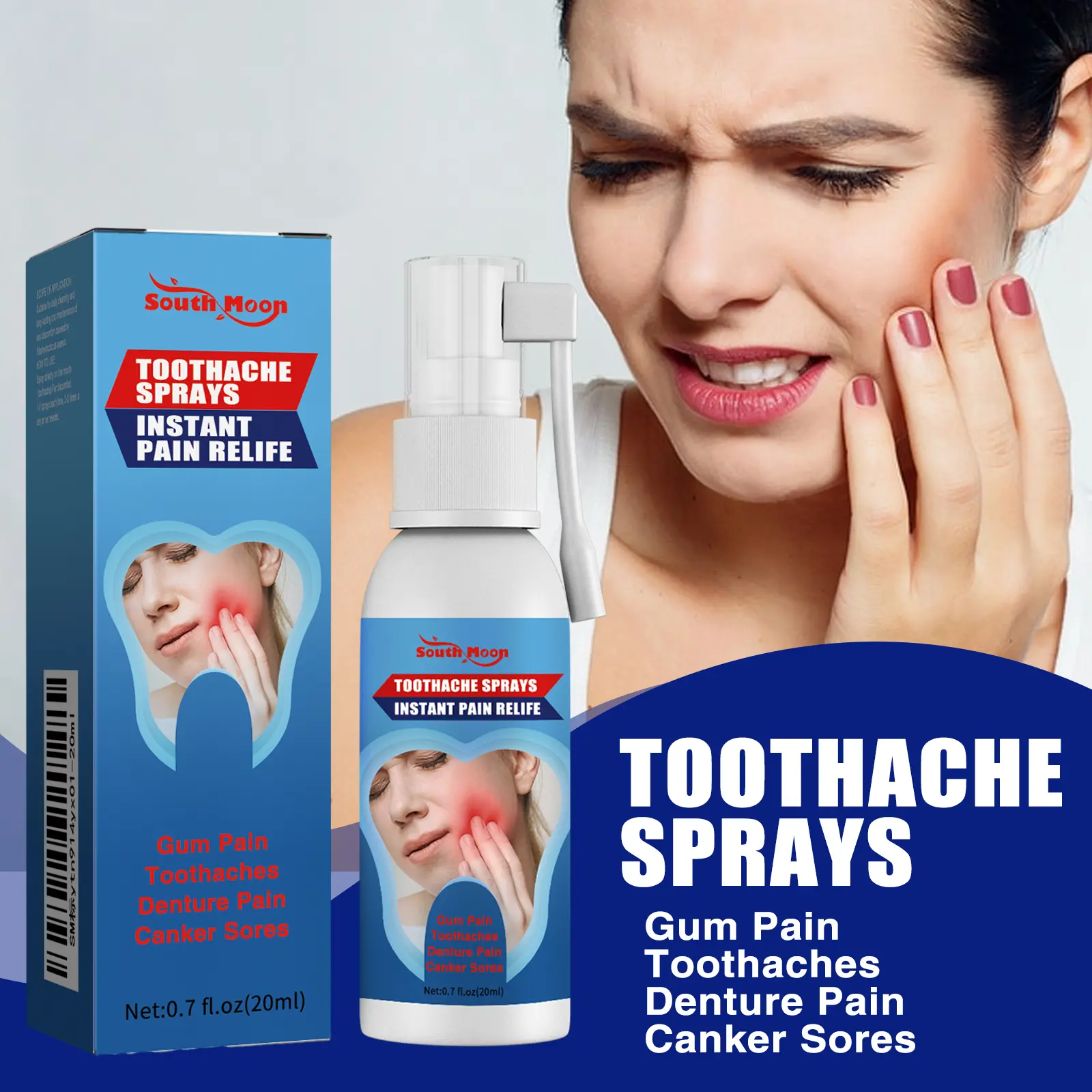 Medical Antibacterial Toothache Spray - Mild Peppermint Probiotic Oral Care Spray for Daily Use, Prevents Tooth Sensitivity & Decay, Relieves Swollen Inflamed Gums, Eliminates Bad Breath, Portable for Gum Comfort