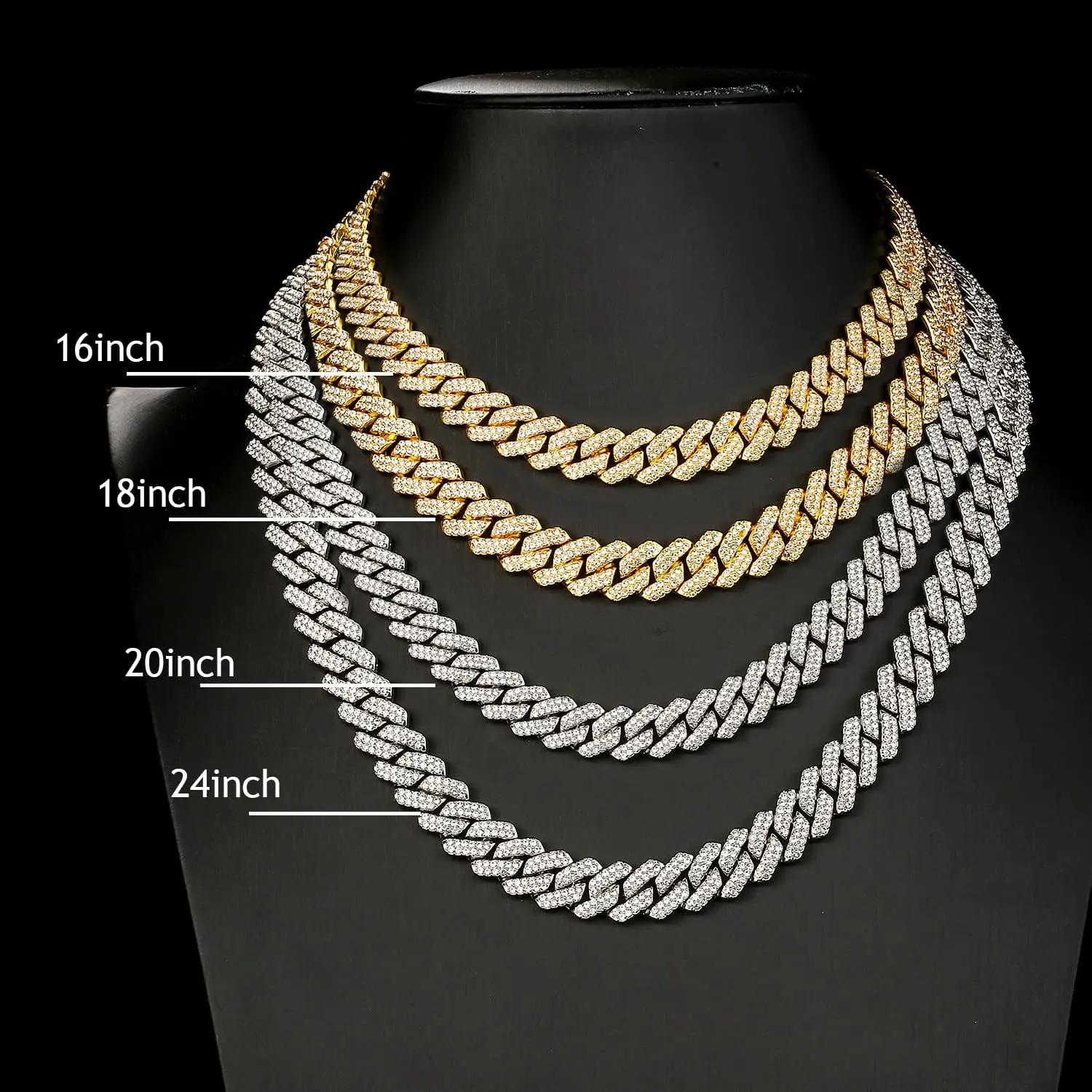 Cuban Link Chain Mens Iced Out Miami Cuban Necklace Silver/Gold Bling Diamond Hip Hop Jewelry for Women