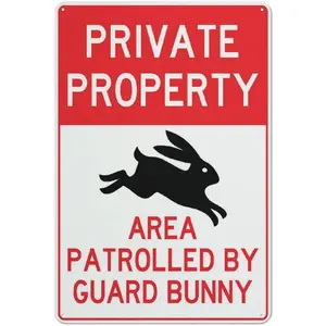 Private Property Area Patrolled By Guard Bunny Sign 12 X 8 Inches Reflective Aluminum Metal Warning Signage With Symbol For Indoor Outdoor Use
