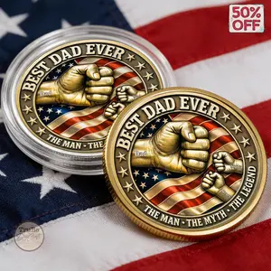 [SALE UP TO 50% + FREE SHIP] Add Names in Order Notes - Order Notes Personalized Dad Coin Keepsake Gift, Custom "Best Dad Ever" Fist Bumps Coin with Kids' Names, Fathers Day Gift, Veteran Grandpa, Papa Gift