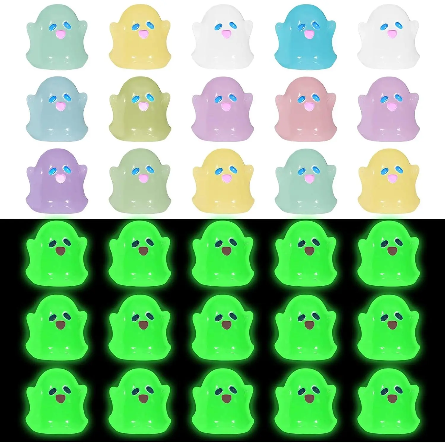 Luminous Mini  Ghost Cute Miniature Ghost Figurines Glow in The Dark  Figures Small Monster Garden Decor  Miniature Statue for Outdoor House Landscape Party(24 Pcs)