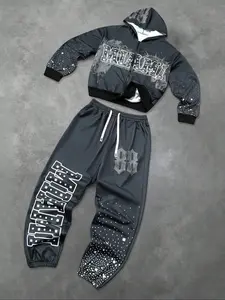 Men's Two-Piece Casual Drawstring Printed Bell Bottom Pants & Hoodie Set, Sweatshirt & Jogger Suit, Blue Sportswear