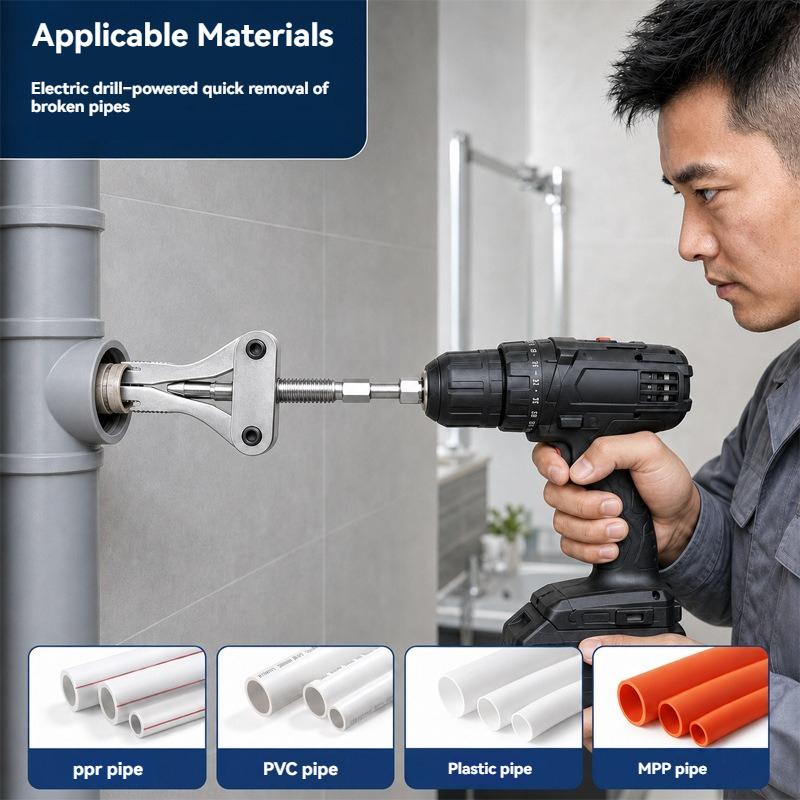 Broken Pipe Thread Extractor, Universal 1/2" 3/4" 1" Pipe Nipple Remover, Drill Powered Broken Thread Removal Tool for Rusty Faucet & Pipe Nipples