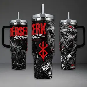 Berserk "Brand of Sacrifice" Tumbler, 20oz & 40oz Insulated Travel Mug with Handle & Straw. Guts Struggle Dark Fantasy Art Cup, Iconic Anime Fan Merchandise, Perfect Gift for Manga Readers and Berserk Fans