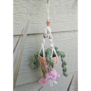 Crochet and Macrame Mini Hanging Potted Plant Decor Wooden