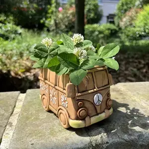 Vintage Hippie Van Design Resin Planter, Artistic Design, Garden Planters, Creative Flower Pot for Indoor & Outdoor Decor, Versatile Room Accent, Garden Supplies