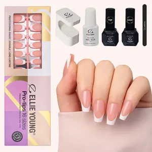 ELLIE YOUNG Pro-Tips Medium Coffin White French Tips with Nude Base, 160pc Press-On Nails Kit – 16 Sizes, Matte Gel Acrylic Look, Soft Gel DIY Extensions