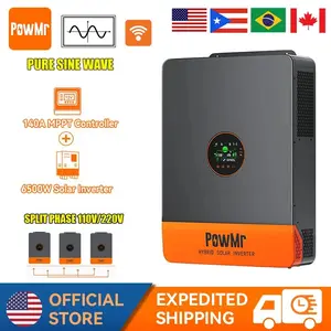 PowMr 6500W 48V Solar Inverter Hybrid Split Phase 120V/240V 140A MPPT Controller 6 Units Parallel Home Bulbs Pure Sine Wave Output
