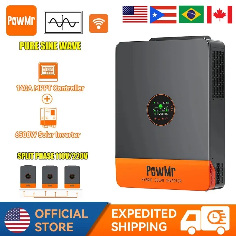 PowMr 48V 6500W Hybrid Solar Inverter System - 120V/240V Split Phase, 140A MPPT Controller, 6-Unit Parallel Capability, Pure Sine Wave Output, Energy Efficient Inverter, Solar Charger, Home Power Solution, Father's Day Gift Idea, Power Inverter