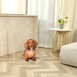 Dog Gate For The House, Clear Acrylic Pet Gate For Dogs, Freestanding Dog Gates For Doorways, Folding Free Standing Puppy Doggy Cat Fence For Inside, Dog Barriers For Home 3 Panel