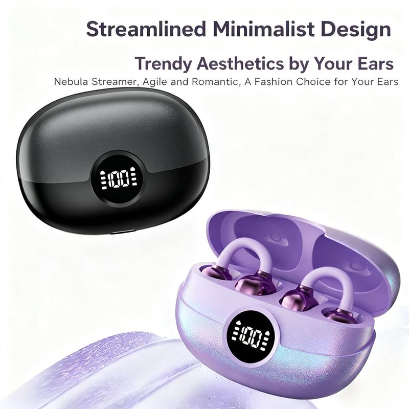 Clip-On Bluetooth Earbuds, Open-Ear Design, Bluetooth 6.0 Hi-Fi Stereo, 40H Playtime, LED Digital Display, Ultra-Light & Comfortable, IP4 Waterproof, for Sports & Running call