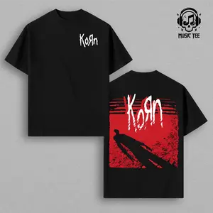 KoRn T-Shirt Nu Metal Band Graphic Tee Red Back Print Silhouette Design Minimal White Logo Front Black Standard Unisex Tee Concert Merch Gift for Metal Fans Sick New World 2026 Tour Streetwear