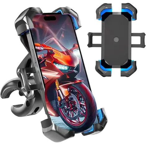 Universal Adjustable Motorcycle & Bicycle Phone Mount - 1s Auto Lock, Military-Grade Anti-Shake up to 100MPH, 10s Tool-Free Install, Fit for iPhone, Samsung & All Smartphones