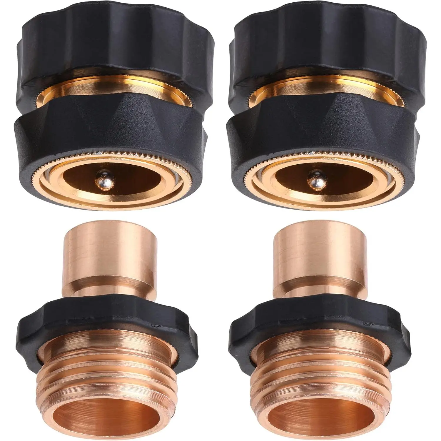 Garden Hose Quick Connectors, 3/4 in, 2 Sets (2 Female-2 Male) - Garden Hose Compatible Quick Release Fittings for Watering Systems, Garden Hose Adapter