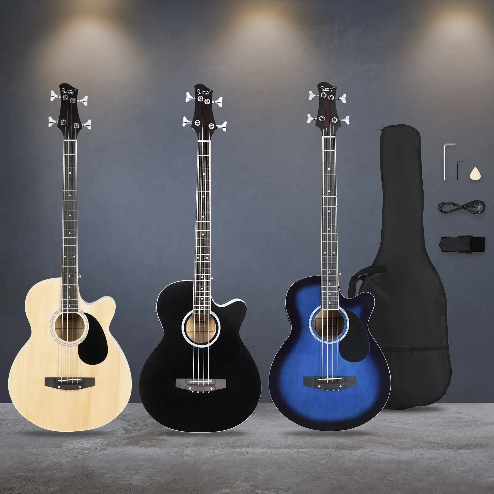 Beginner 4-String Acoustic-Electric Bass Guitar Kit 101 - 4-Band Equalizer, Guitar Tuning Pegs, Slider, Lightweight Travel-Friendly Design, Blue/Black/Burlywood Color Options - Affordable for Teens