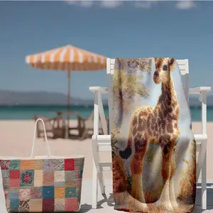 1 piece Knitted giraffe toy themed beach towel - Modern design flannel blanket, suitable for sofas and beds, all-season multi-purpose use, super soft and warm, digital printing, 100% polyester material, machine washable, suitable for home and