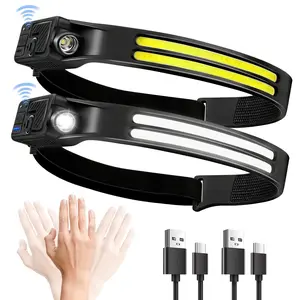 LED Headlamp Rechargeable, Head-Mounted Accessories for Outdoor Work ,230° COB Super Bright Head Lights for Forehead, Hard hat Light for Adults, USB C Headband Flashlight for Work,Hunting,Fishing,Hiking, Camping Essentials Gear