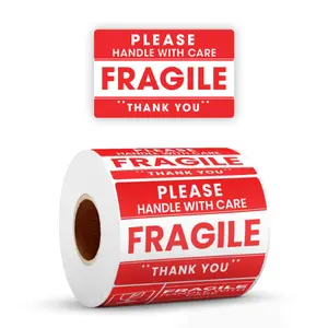 StickerJet Fragile Handle with Care Stickers Roll, Bright Shipping Labels, 500 Count, Strong Adhesive, Durable Packaging Stickers, Made in USA
