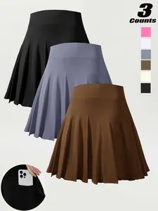 Women's Tennis Skirt with Pockets, Spring Summer Fashion Sport Yoga Short Skirt, Slim-Fitting Pleated Running Anti-Slip Yoga Shorts, Solid Pocket Skorts, Sports Skirt, Stretch Skirt, Athletic Skirts
