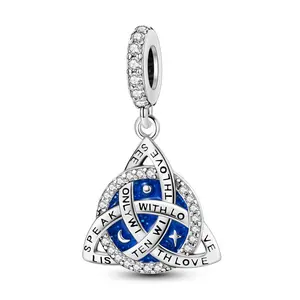 MULA 925 Silver-plated Celtic Knot Pendant | Starry Night Enamel and Sparkling Zirconia | Symbol of Unity and Eternity | Fits Pandora Bracelets and Necklaces | Elegant Gift for Women
